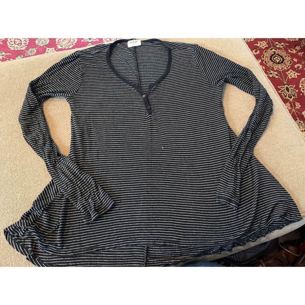 H.I.P. Made In USA Medium Black & White Stripe 3/4 Button Long Sleeve Shirt (BB)